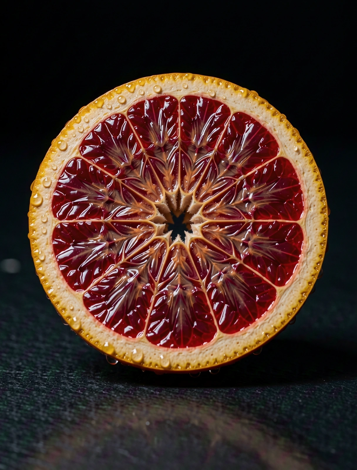 Macro botanical specimen of a blood orange